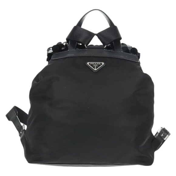 PRADA Sequin Backpack Nylon Black Silver Auth 141151M - Picture 2 of 16